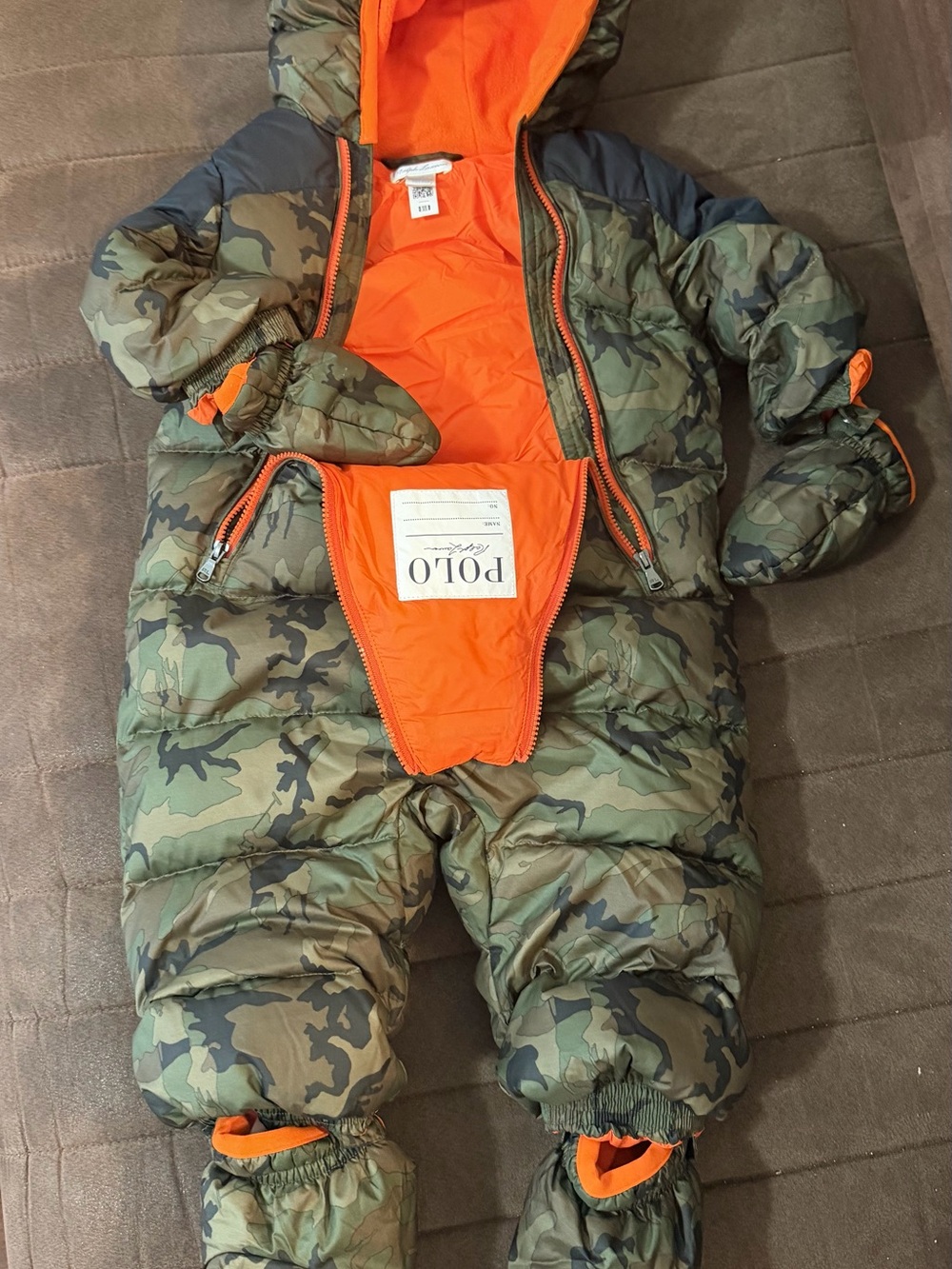 Polo by Ralph Lauren Green Camo One-Piece Snowsuit with Orange Lining